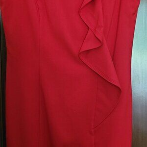 Calvin Klein ruffled red dress with front seams - size 8